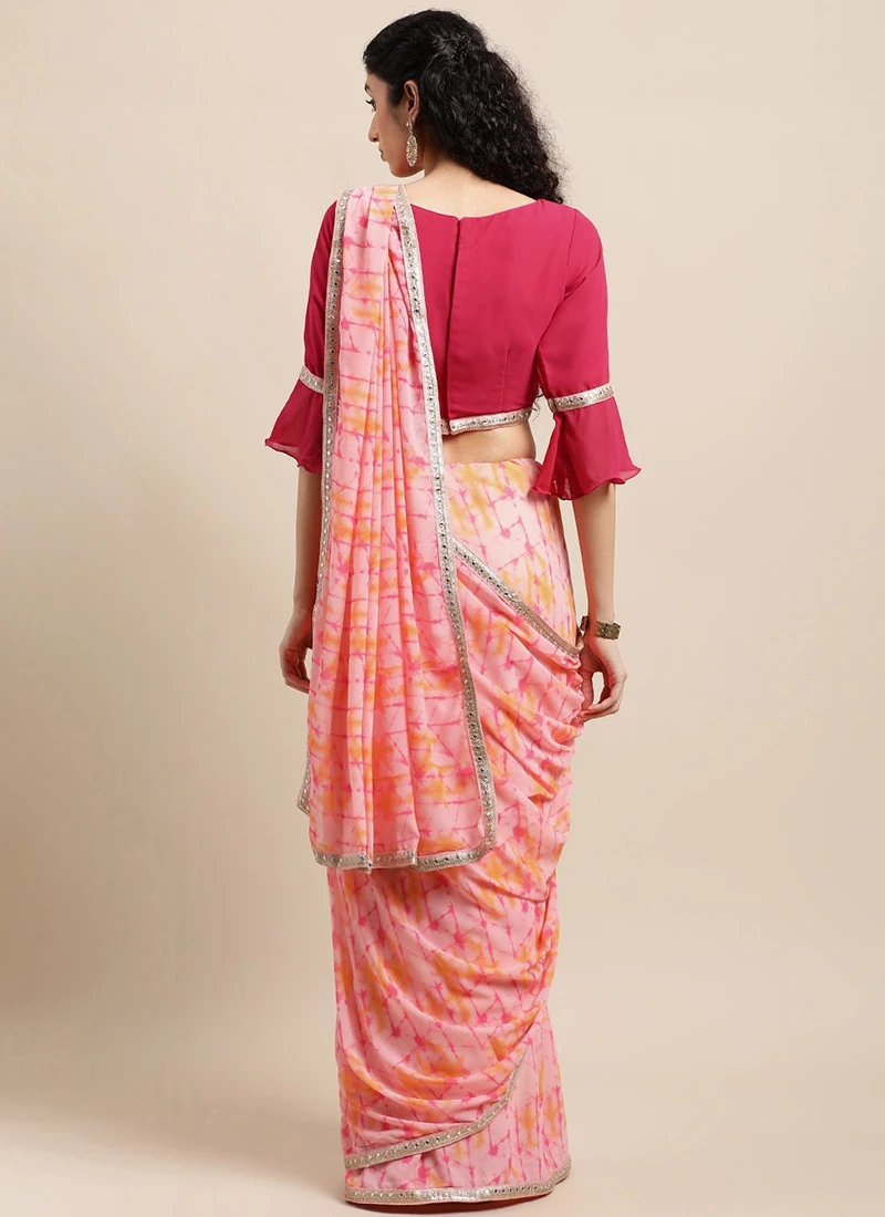Teen Girls Multicolored Digital Printed Georgette Border Saree After Six Wear - Image 4