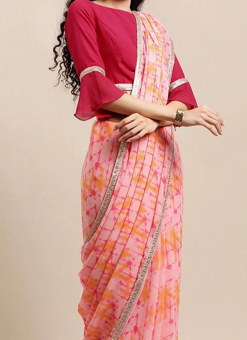 Teen Girls Multicolored Digital Printed Georgette Border Saree After Six Wear