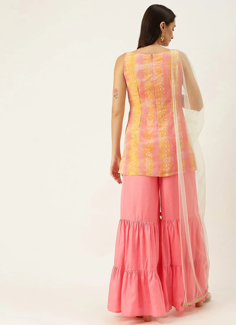 Teen Girls Multicolored Embroidered Chinon Sharara Suit Festive Wear - Image 4