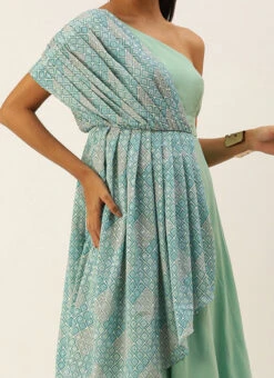 Teen Girls Multicolored Embroidered Indo Western Gown Party Wear