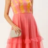 Teen Girls Multicolored Embroidered N Pink Ruffles Gown Festive Wear