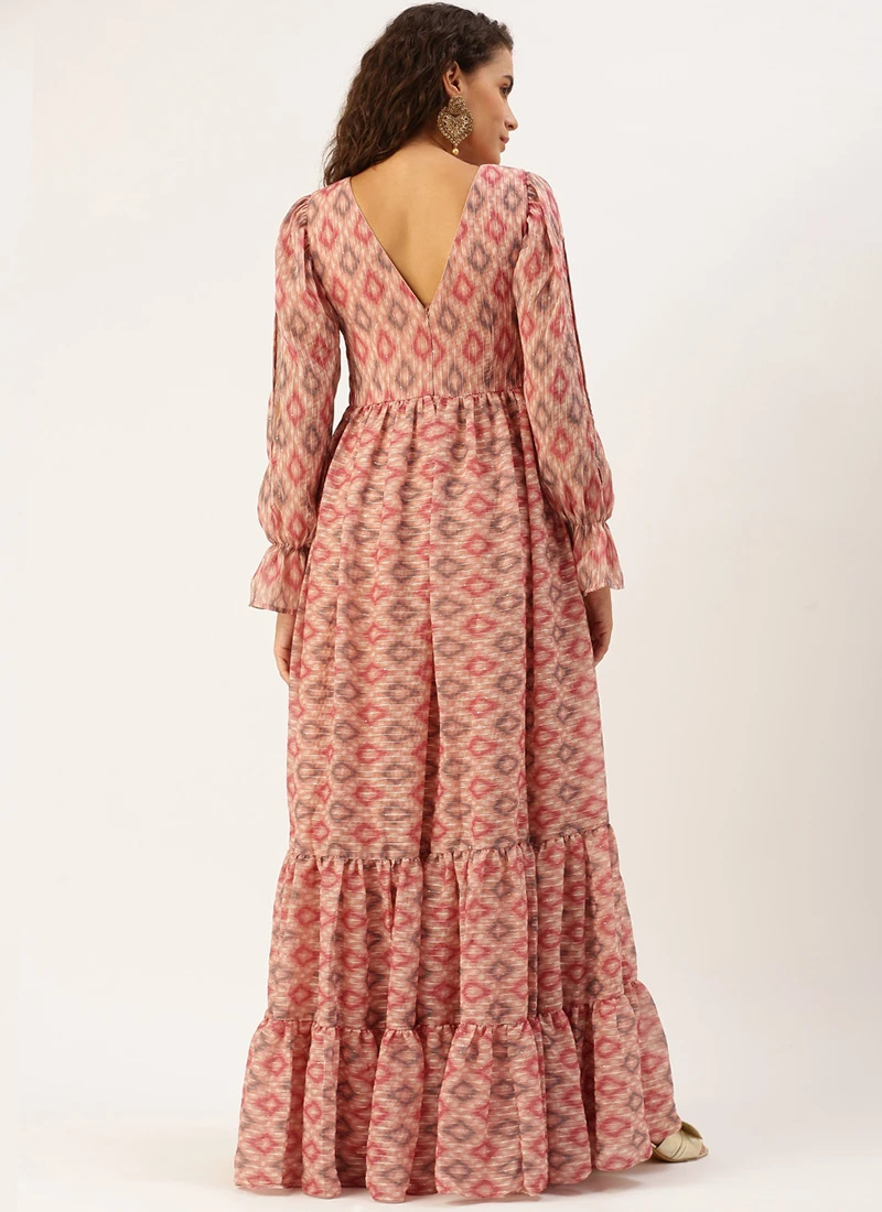 Teen Girls Multicolored Georgette Printed Gown Festive Wear - Image 4