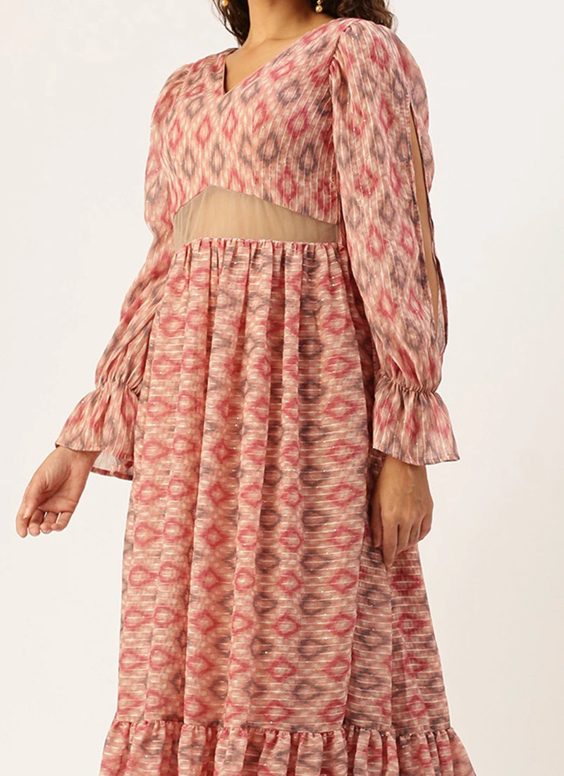 Teen Girls Multicolored Georgette Printed Gown Festive Wear