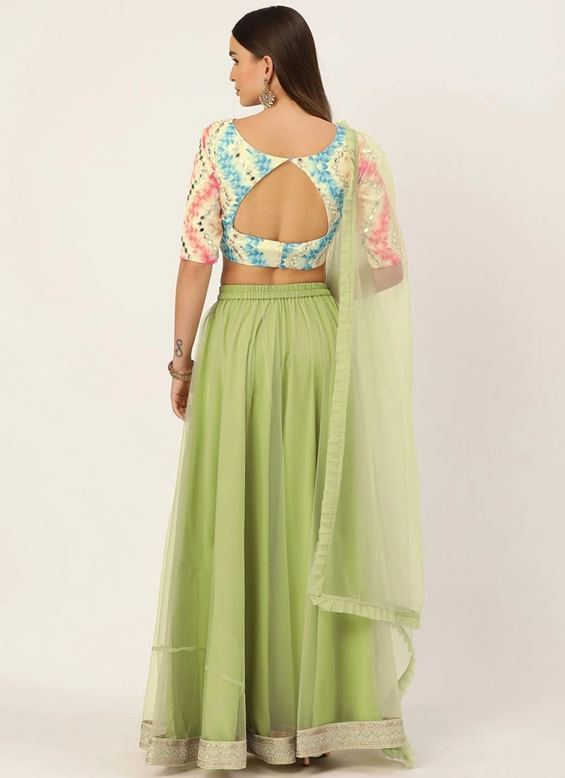 Teen Girls Multicolored N Green Net Lehenga Set Festive Wear - Image 4