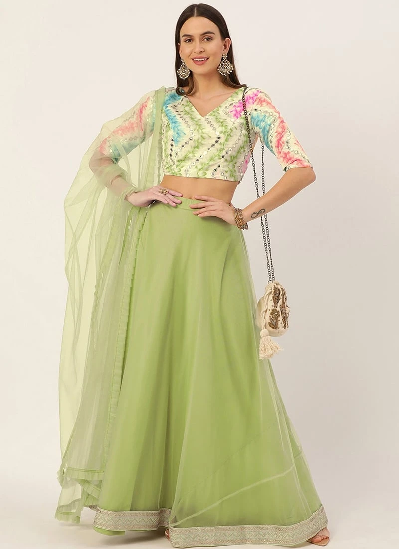 Teen Girls Multicolored N Green Net Lehenga Set Festive Wear - Image 3