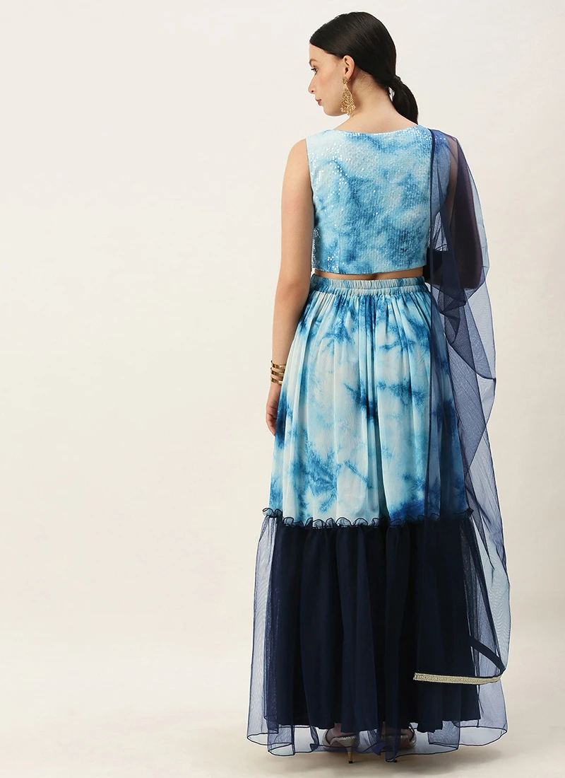 Teen Girls Multicolored N Navy Blue Embroidered Lehenga Set Festive Wear - Image 4