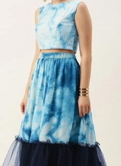 Teen Girls Multicolored N Navy Blue Embroidered Lehenga Set Festive Wear