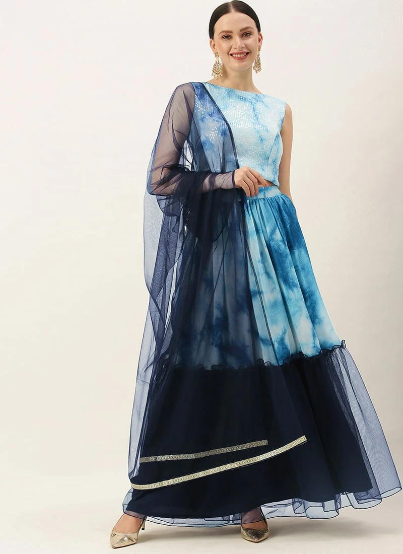 Teen Girls Multicolored N Navy Blue Embroidered Lehenga Set Festive Wear - Image 3