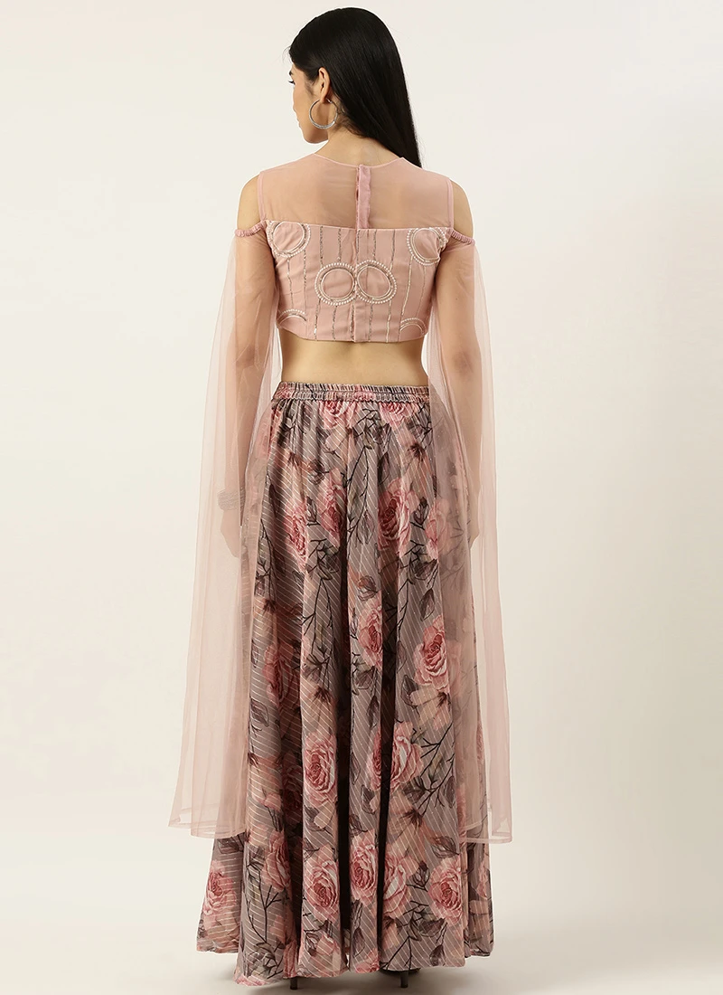 Teen Girls Multicolored N Pink Embroidered Crop Top N Skirt Party Wear - Image 4