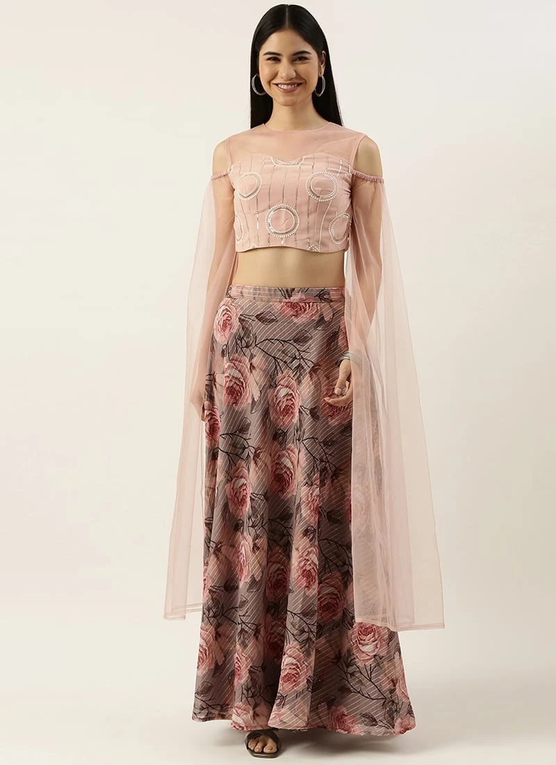 Teen Girls Multicolored N Pink Embroidered Crop Top N Skirt Party Wear - Image 3