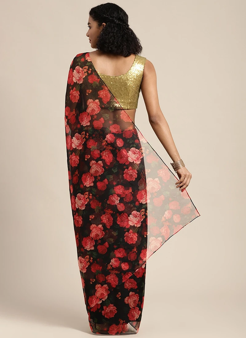 Teen Girls Multicolored Organza Saree Festive Wear - Image 4