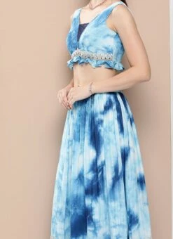 Teen Girls Multicolored Tie Dye Chinon Lehenga Set Festive Wear