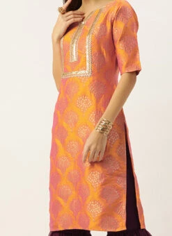 Teen Girls Mustard Jacquard Gharara Suit Festive Wear