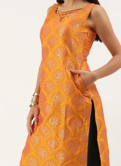 Teen Girls Mustard Kurta N Green Palazzo Set Festive Wear