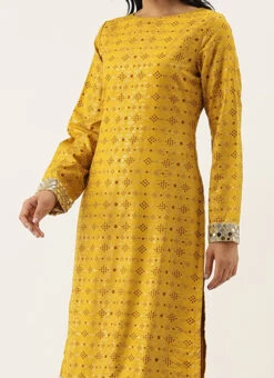 Teen Girls Mustard Printed Embroidered Sharara Sui Festive Wear