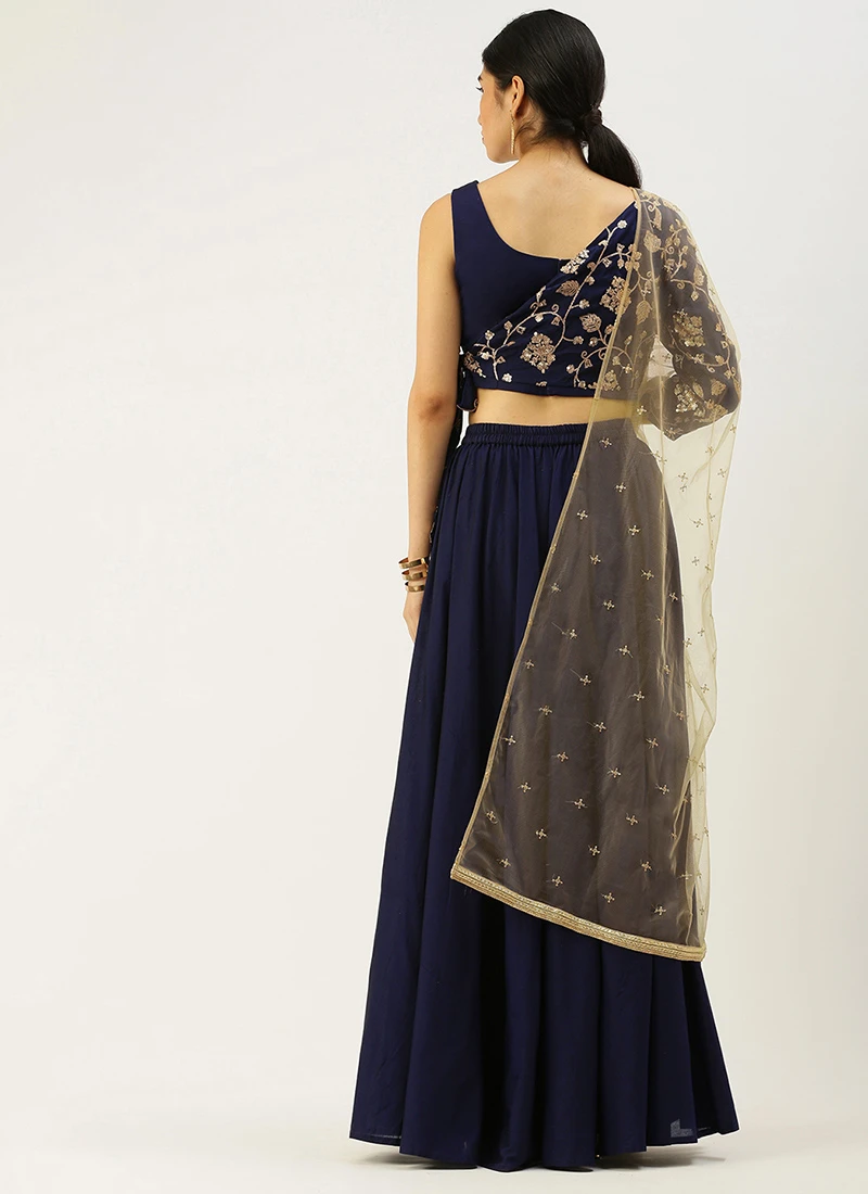 Teen Girls Navy Blue Embroiderd Jacket Style Lehenga Set Festive Wear - Image 4