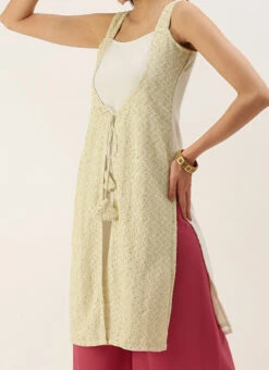 Teen Girls Off White Embroidered N Pink Palazzo Set Festive Wear