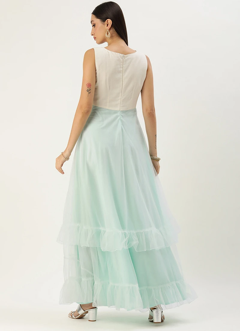 Teen Girls Off White Gota Patti Cotton Gowm Festive Wear - Image 4