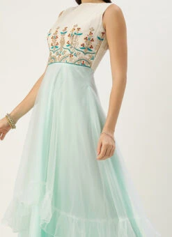 Teen Girls Off White Gota Patti Cotton Gowm Festive Wear