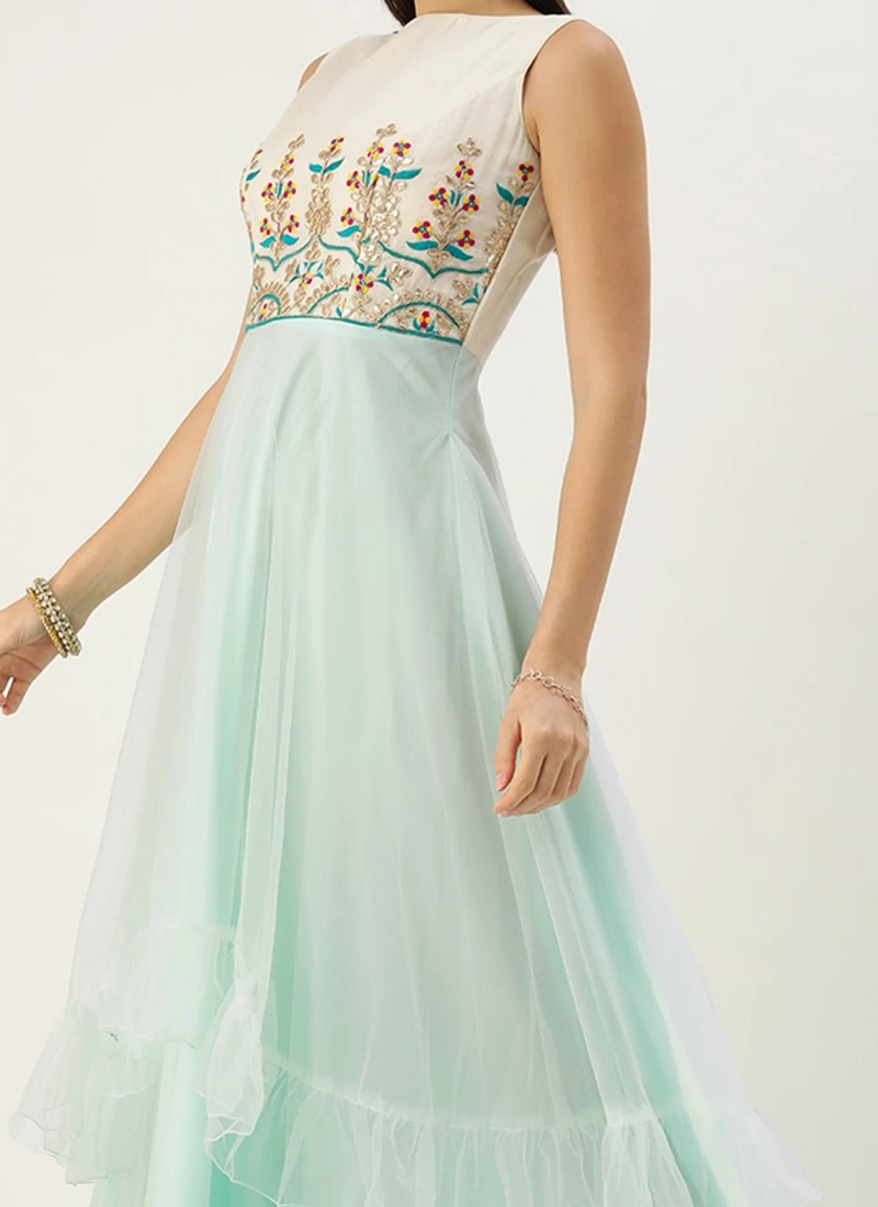 Teen Girls Off White Gota Patti Cotton Gowm Festive Wear