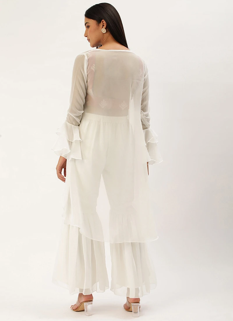 Teen Girls Off White N Mauve Embroidered Sets N Suit Festive Wear - Image 4