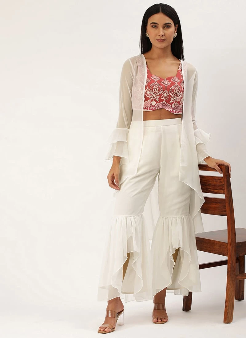 Teen Girls Off White N Mauve Embroidered Sets N Suit Festive Wear - Image 3