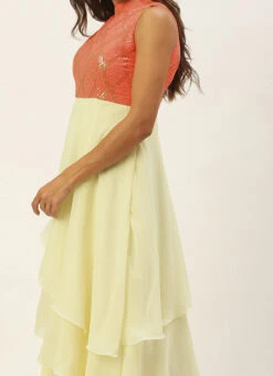 Teen Girls Off White N Peach Georgette Embroidered Gown Festive Wear