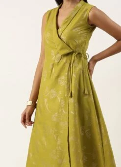 Teen Girls Teen Girl Olive Green Rayon Foil Print Kurta Set Work Wear