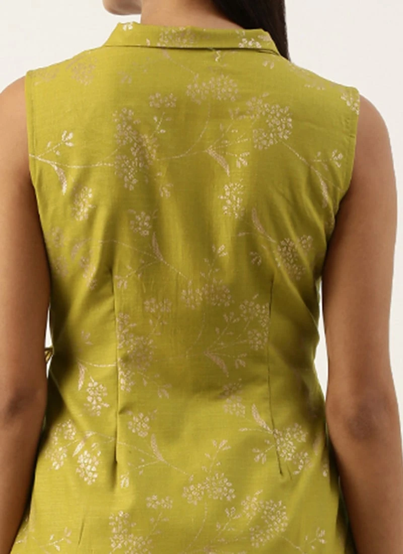 Teen Girls Teen Girl Olive Green Rayon Foil Print Kurta Set Work Wear - Image 6