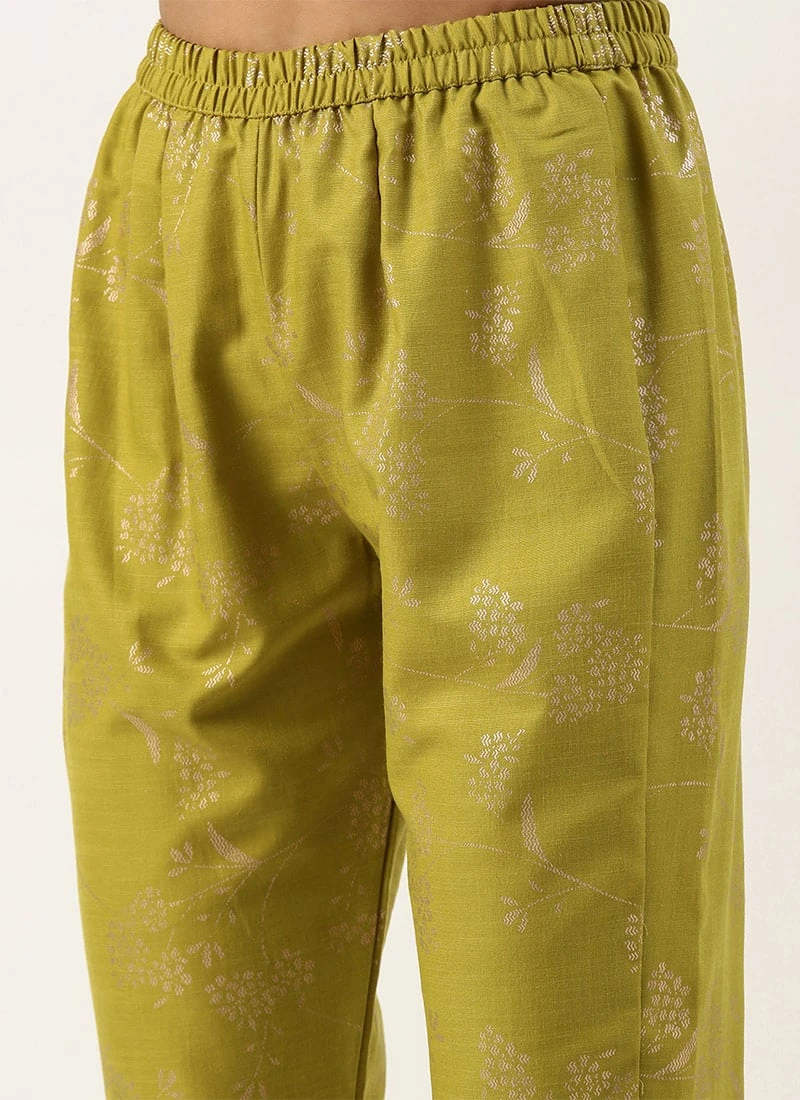 Teen Girls Teen Girl Olive Green Rayon Foil Print Kurta Set Work Wear - Image 7