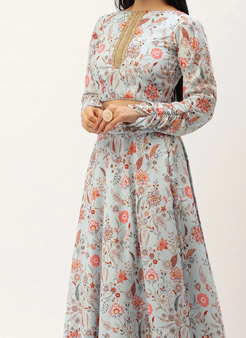 Teen Girls Green Georgette Digital Printed Lehenga Set Festive Wear