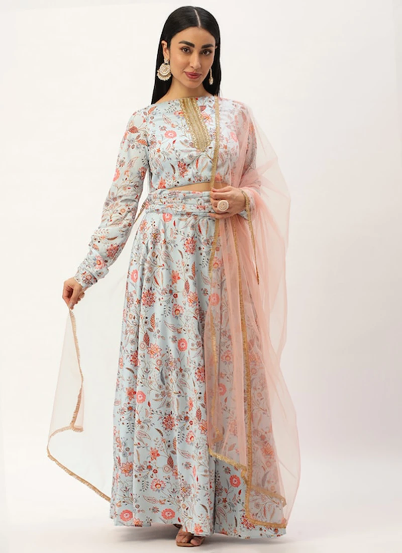 Teen Girls Green Georgette Digital Printed Lehenga Set Festive Wear - Image 3