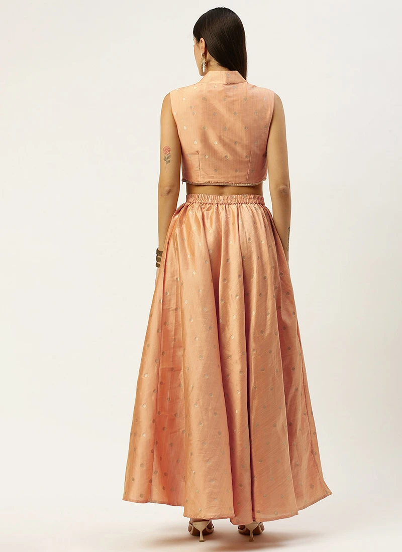 Teen Girls Peach Art Silk Jacquard Co Ords Set Festive Wear - Image 4