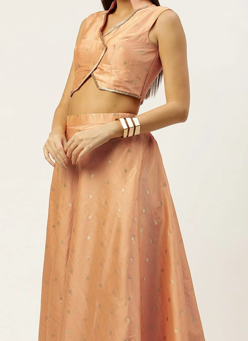 Teen Girls Peach Art Silk Jacquard Co Ords Set Festive Wear