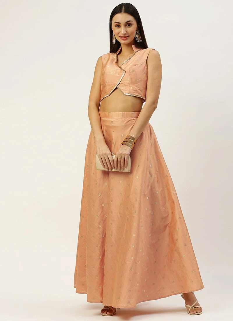 Teen Girls Peach Art Silk Jacquard Co Ords Set Festive Wear - Image 3