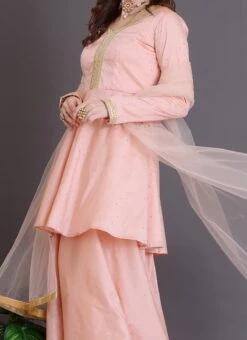 Teen Girls Peach Art Silk Sharara Set Festive Wear