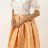 Teen Girls Peach Brocade Box Pleat Skirt N Crop Top Set Festive Wear
