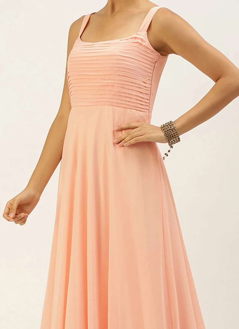 Teen Girls Peach Embroidered Gown With Jacket Party Wear