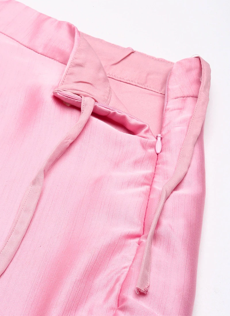 Teen Girls Peach Embroidered N Pink Satin Skirt Set Festive Wear - Image 7