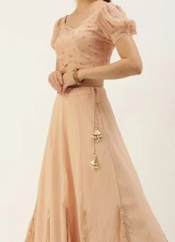 Teen Girls Peach Georgette Embroidered Lehenga Set Festive Wear