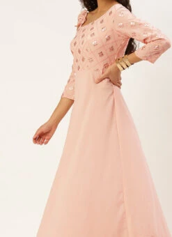 Teen Girls Peach Georgette Sequins One Shoulder Style Gown Party Wear