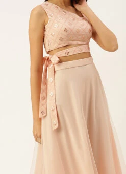 Teen Girls Peach Mirror Embroidered Lehenga Festive Wear