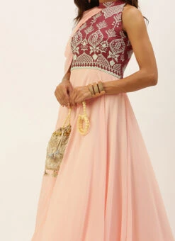 Teen Girls Peach N Mauve Halter Neck Gown Festive Wear