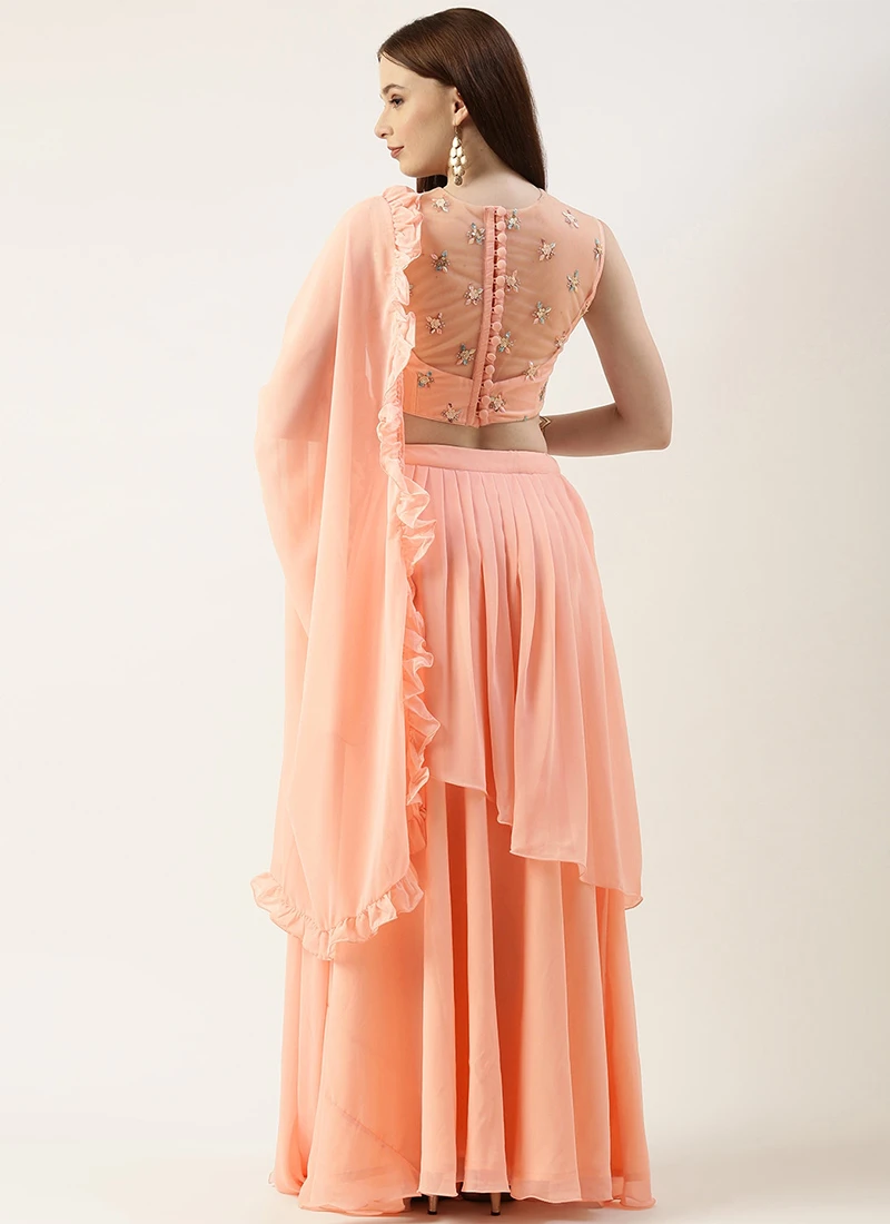 Teen Girls Peach N White Net Embroidered Lehenga Festive Wear - Image 4