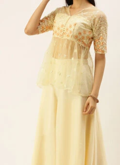 Teen Girls Peach Net Embroidered Palazzo Suit Festive Wear