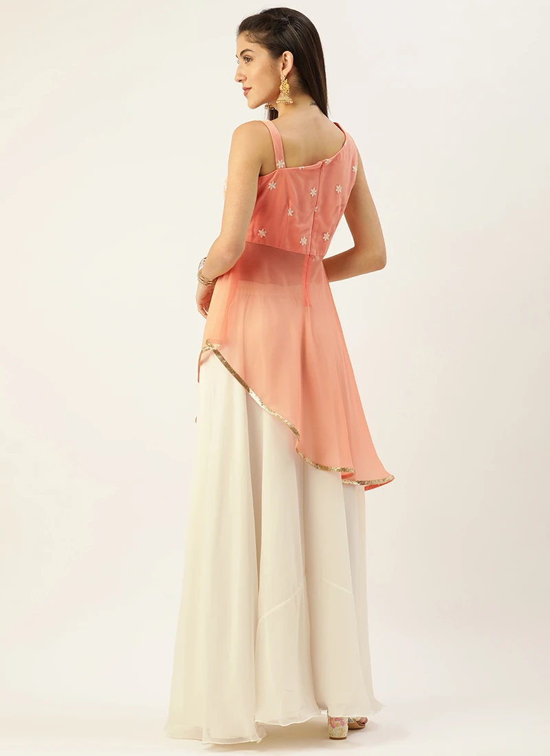 Teen Girls Peach And White One Shoulder Style Palazzo Set Party Wear - Image 4