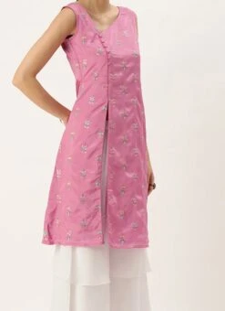 Teen Girls Pink Chinon Embroidered N White Sharara Suit Festive Wear