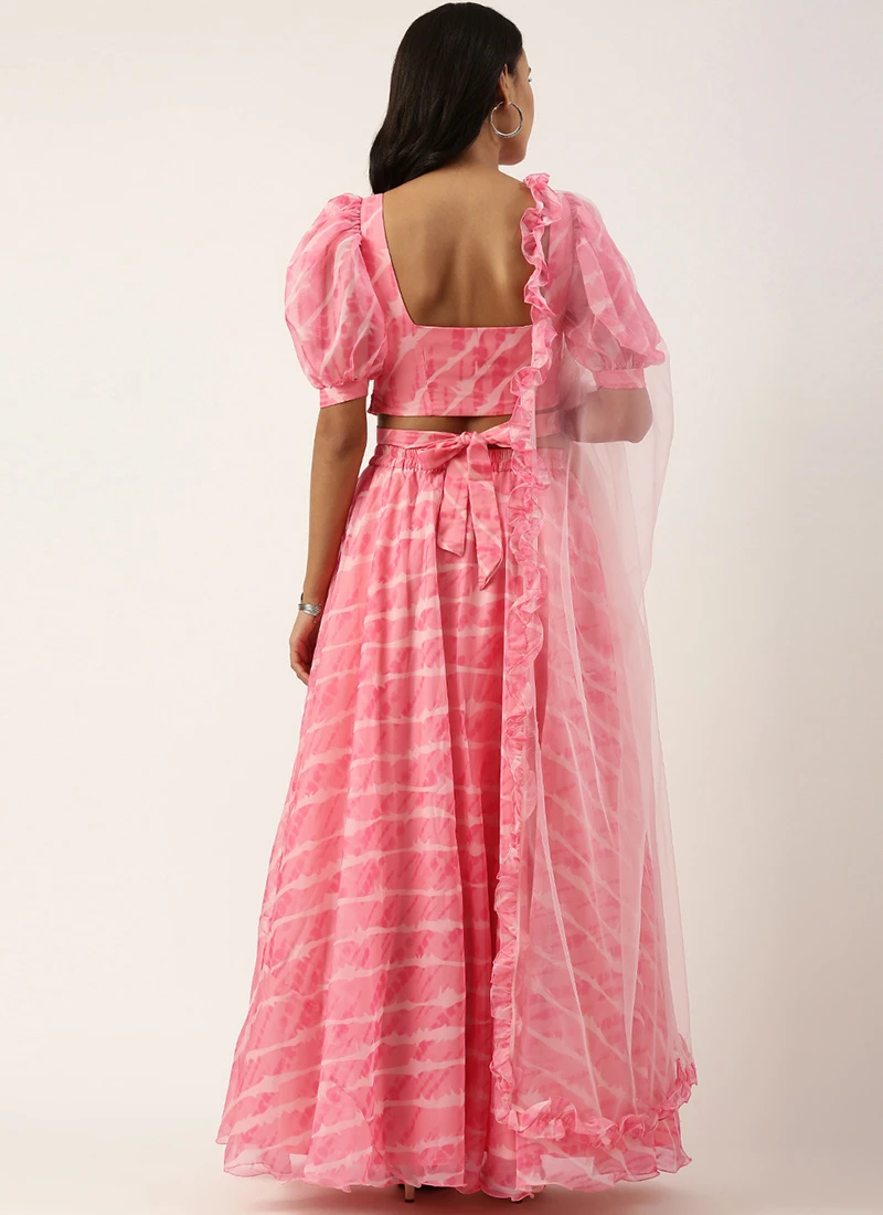 Teen Girls Pink Digital Printed Organza Lehenga Set Party Wear - Image 4