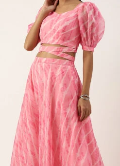 Teen Girls Pink Digital Printed Organza Lehenga Set Party Wear