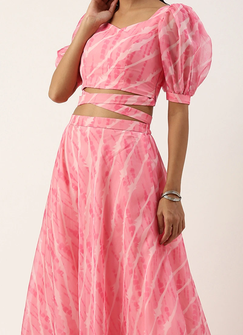 Teen Girls Pink Digital Printed Organza Lehenga Set Party Wear
